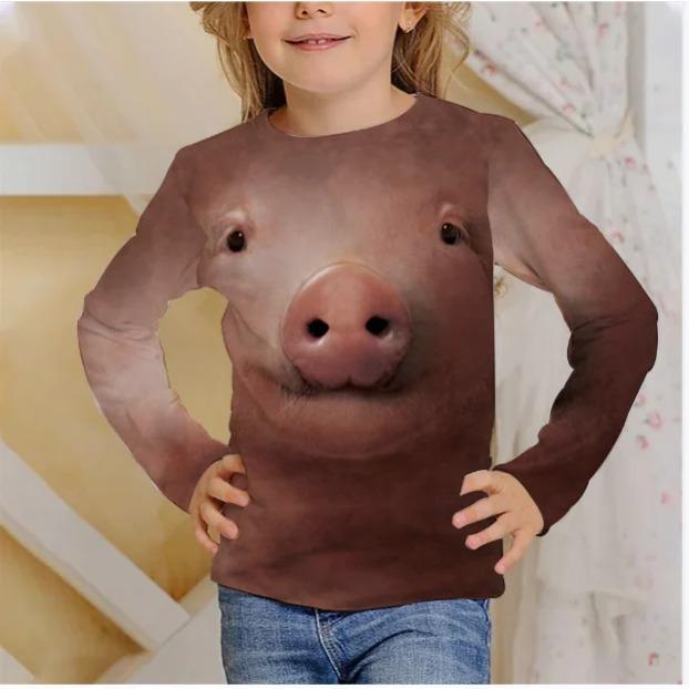 

Spring and Autumn Round Neck 3D Cartoon Animal Printed Top Fashionable Casual Long Sleeved Children s Girl T-shirts 170