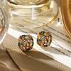 Hot Selling Dopamine Design Square Earrings: High-End Multi-Color Zirconia Studs, Real Gold Plated Ear Jewelry