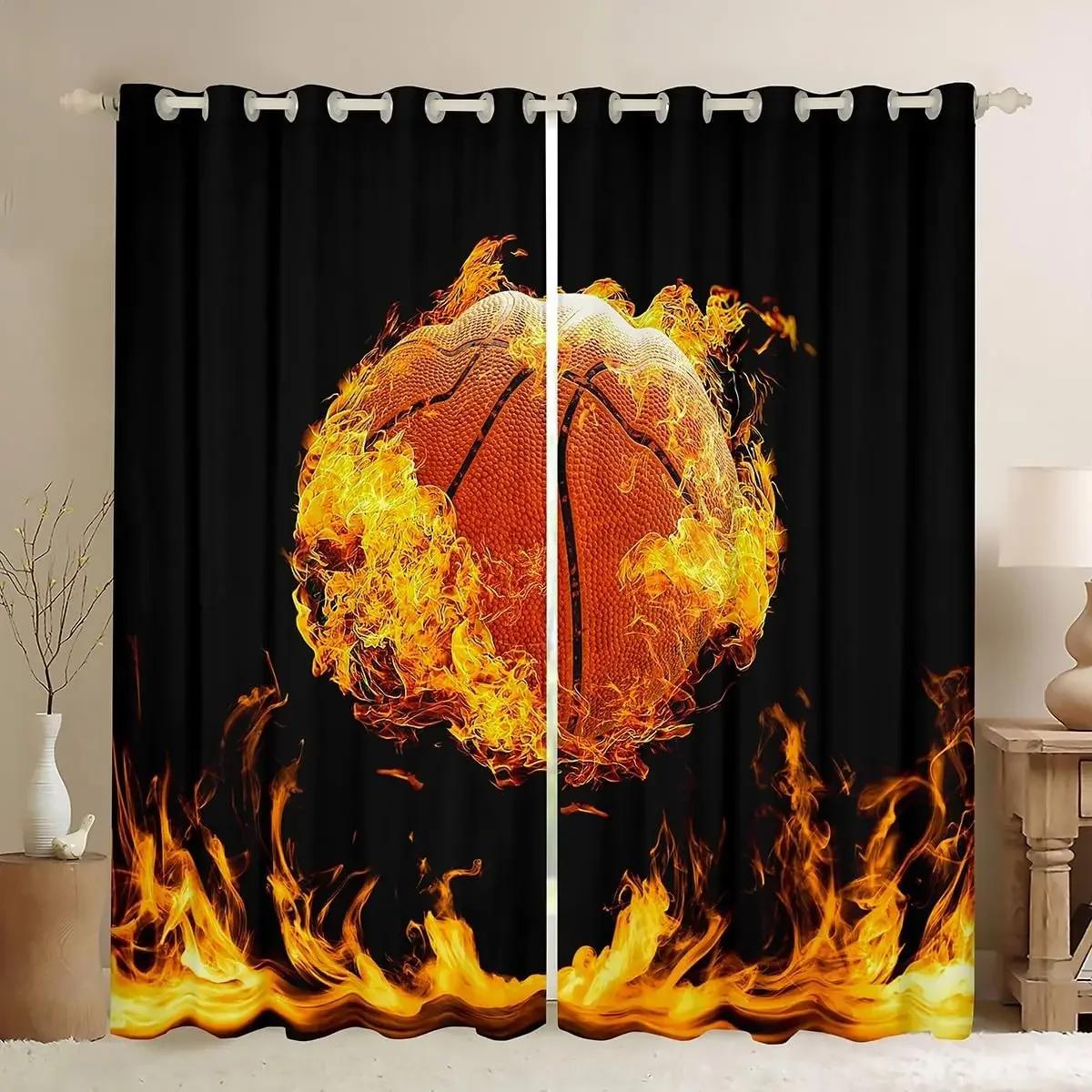 

3D 2 panels Volleyball Basketball Baseball Print Curtains for Bedroom Living Room Blinds Windows cortinas Boy Sport cotinas (W50cmxH130cm)x2&Rod Pocket