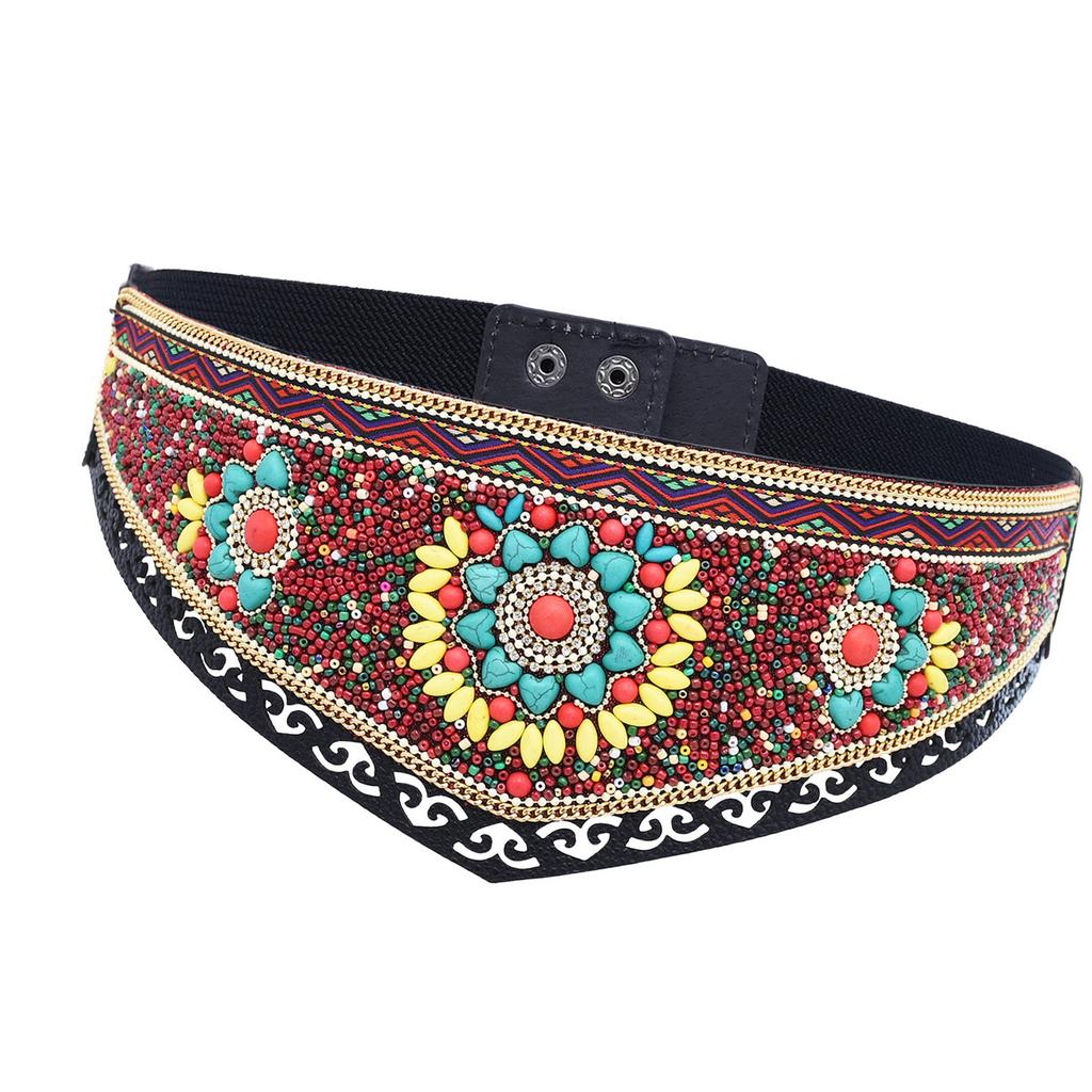 Bohemian Multicolor Beaded Belt Handwoven Adjustable Waistband For Women Ethnic Style Festival Accessory