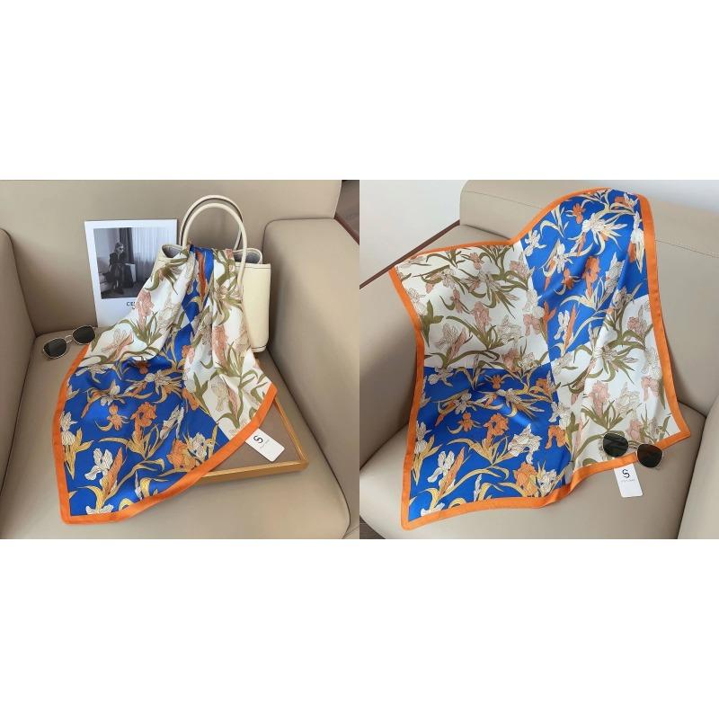 Lenço Quadrado de Seda Estampa Floral de Luxo Mulheres Lenço de Cetim Macio Faixa de Cabelo Lenço de Pescoço Cabeça Hijab Senhora Faixa de Cabelo Foulard Fita de Bolsa