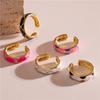 18K Gold Plated Brass Rings For Women Charming Colors Enamel Dripping Oil Rings Ins Valentine's Day Zircon