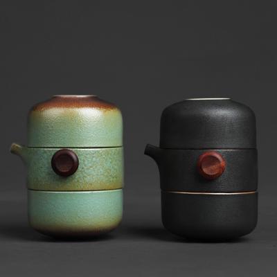 Tasse à Thé Rapide en Céramique Noire Un Pot Deux Tasses Ensemble de Thé Kung Fu en Céramique Sac Portable
