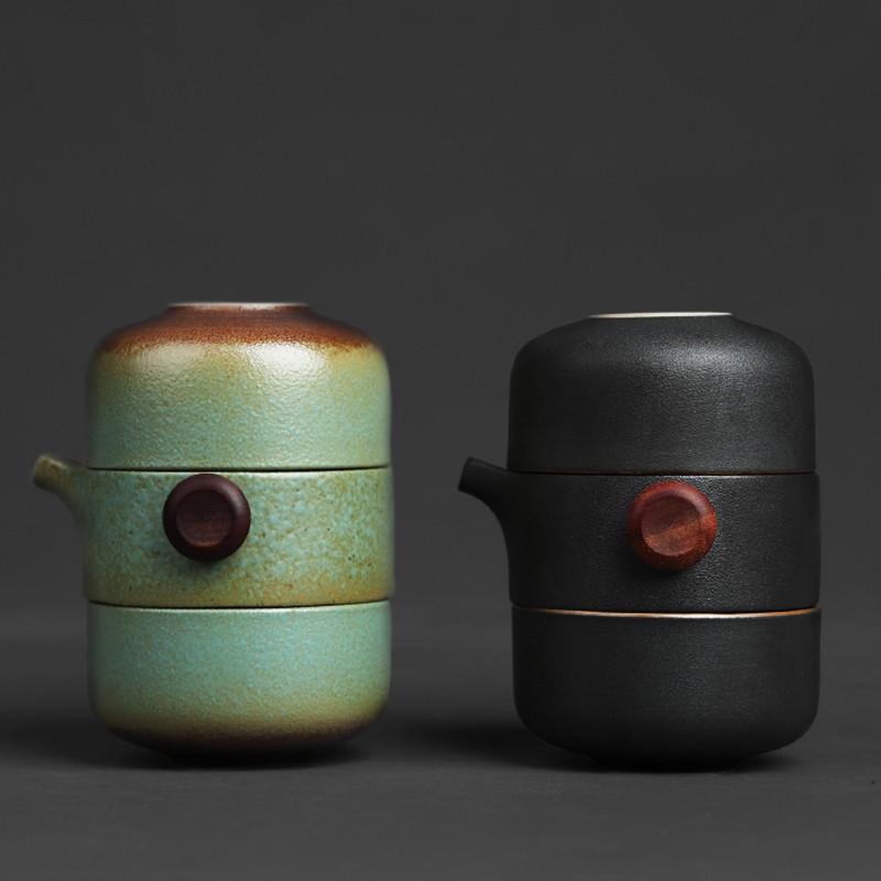 Black Ceramic Quick Tea Cup One Pot Two Cups Ceramic Kung Fu Tea Set Portable Bag