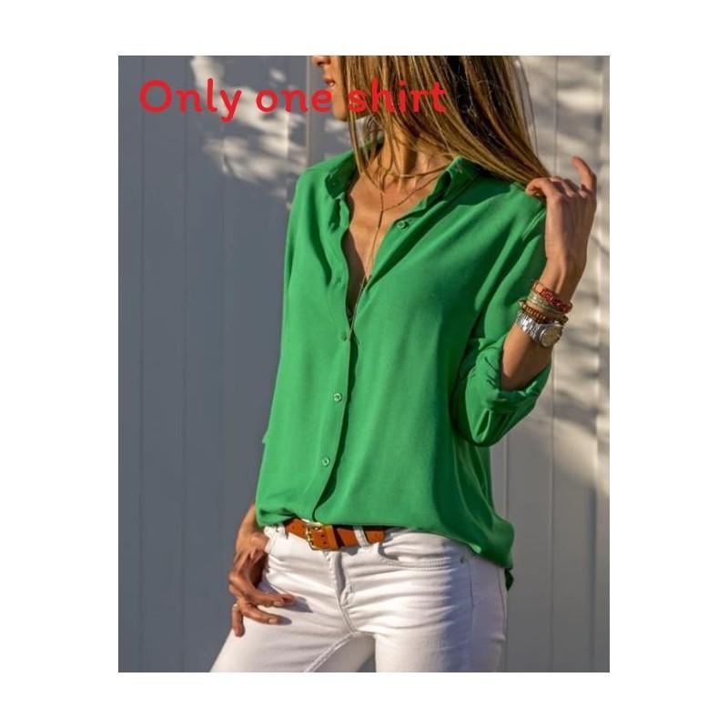 Womens Long Sleeve V Neck Button Chiffon Blouse With Cotton Polyester For Office Casual Wear