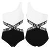 Kids Girls Single Shoulder Strap Letters Printed Swimming Bodysuit