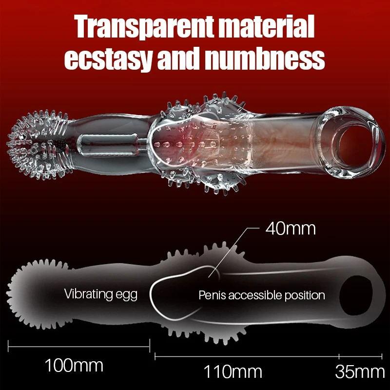 Vibrator for Man Enlargement Vibration Condom Transparent Extension 10cm Penile Sleeve Reusable Delay Sex Toys