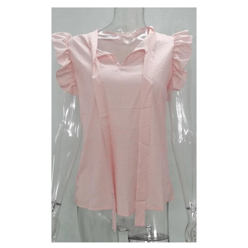 Women Summer Elegant Ruffles Sleeveless Polka Pot Lace Up Tie Bow Blouses Shirts Casual Oversize Sexy Pullover Tunic