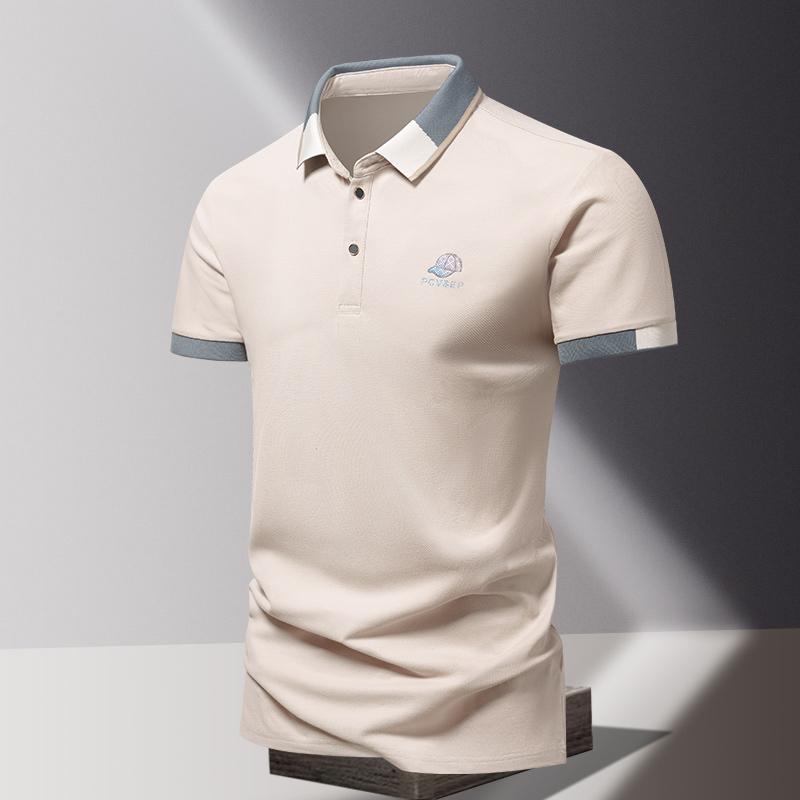 Summer Men's POLO Shirt Fashionable Ice Silk Quick Drying Short Sleeved T-shirt  Solid Color Loose Fitting Business Collar Top