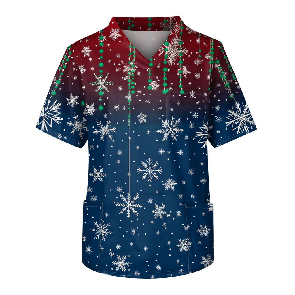 Men's Printing Short Sleeve V-neck Working Blouse Chest Pocket Carer Top