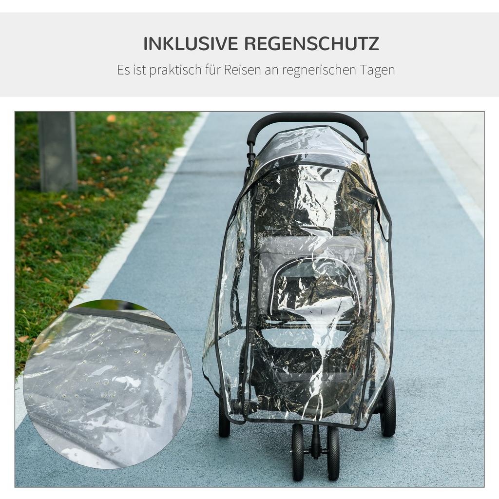 Dog Buggy Pet Stroller, Foldable, Rain Cover, 2 Safety Leashes, 83cm x 55cm x 101cm, Gray + Black