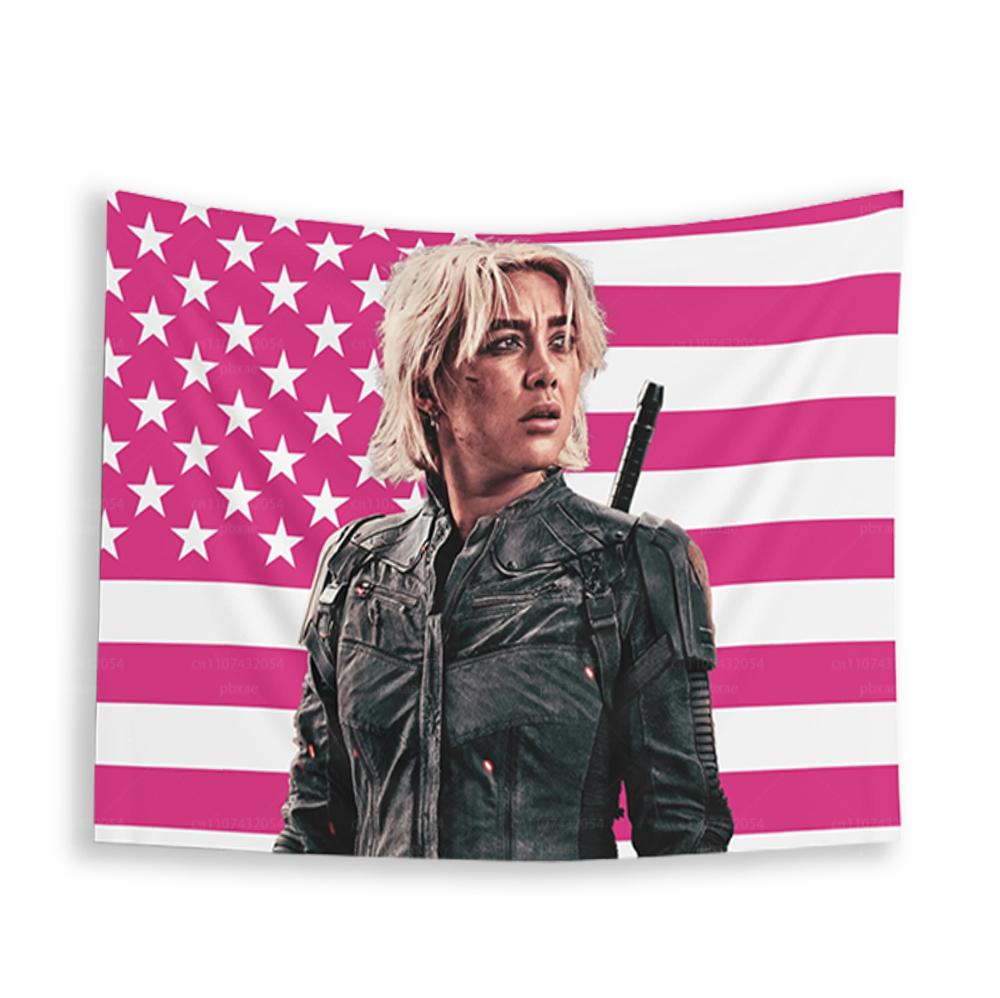 

1pc Polyester YYelena Belova Pink Flag Tapestry FFlorence Pugh Wall Art Indoor Home Decor Present 74x94cm(29x37in)