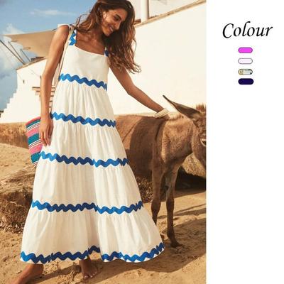 Women Summer Sleeveless Swing Dress High Waist A-Line Strapless Long Camisole Casual Dresses Spring Wave Suspender S-XL