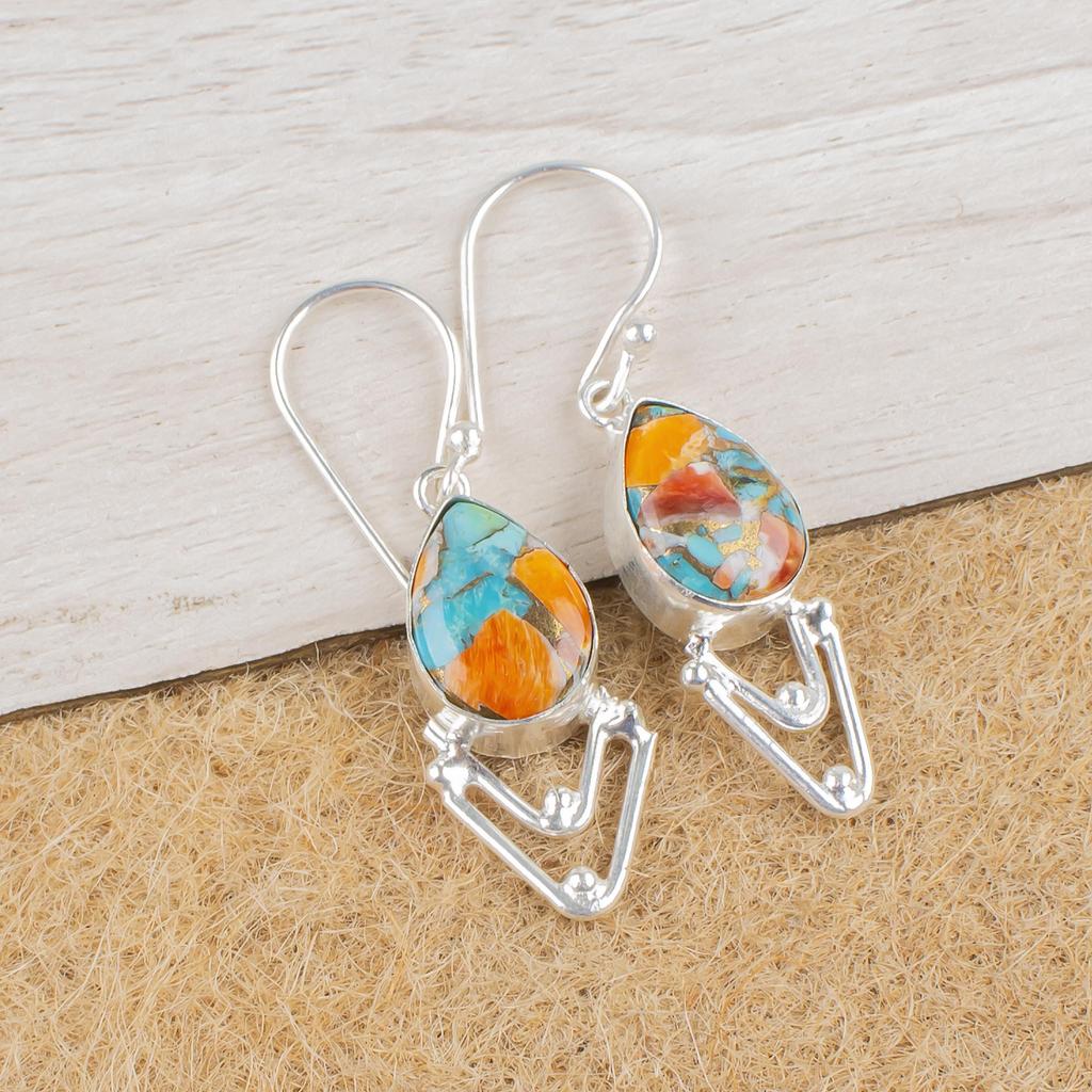 Spiny Oyster 925 Solid Sterling Silver Earrings, Handmade Gemstone Earrings Jewelry, Gifts For Wife Brand New Earrings