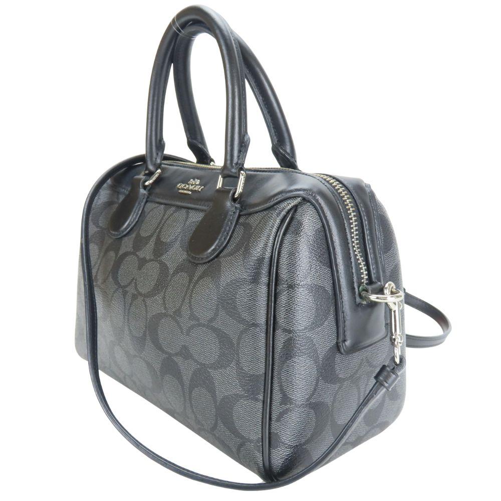 Bolsa de Mão COACH Usada F32203 Lona revestida de PVC Signature/couro cinza preto Ombro