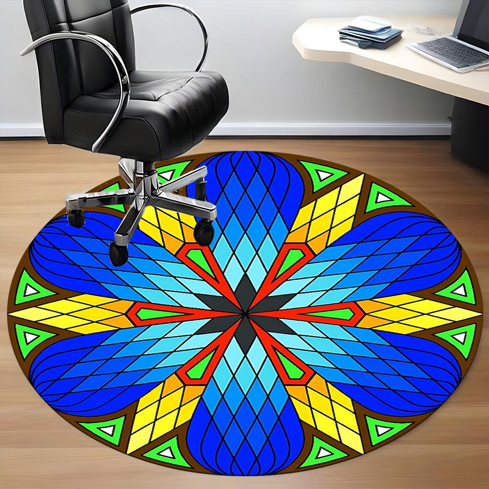 1pc Mandala Stained Glass Office Round Rug, Non-slip, Soft and Durable Office Rug for Interior Decoration, Perfect for Office, Beautiful Decoration yy