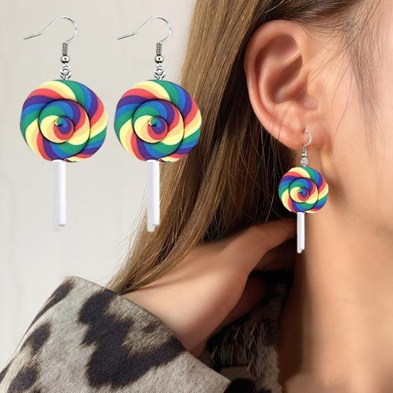 1 Paar Damen-Ohrhänger mit Regenbogen-Lollipop-Design, Weihnachtsohrringe, bunter Festtagsschmuck, Accessoires für die Weihnachtsfeier