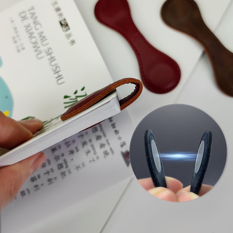 Magnetic  Leather Bookmark Crazy Horse Leather Bookmark Powerful Magnetic Retro Design Bookmark Ins