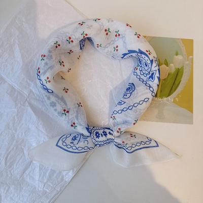 Women's Breathable Square Scarf: Thin with Paisley & Cherry Patterns Versatile Neck Scarf & Headscarf
