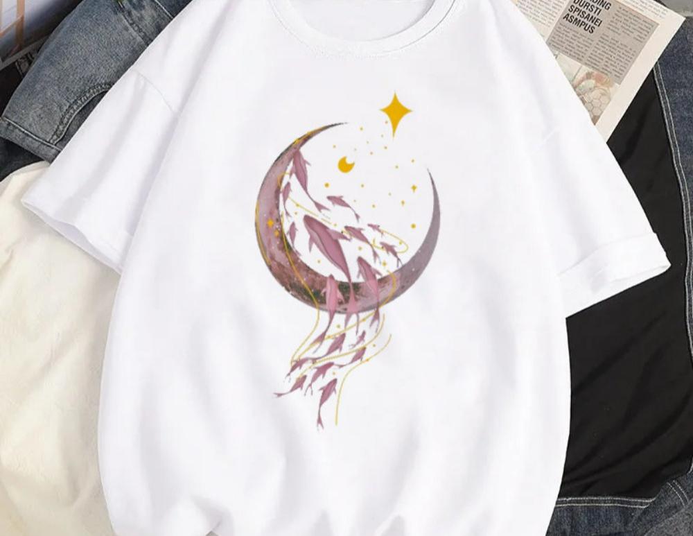 Women Y2K Fashion T Shirt Casual Loose Fit Tee with Cute Cartoon Whale Graphic Harajuku Style Top Daily Streetwear Oversized