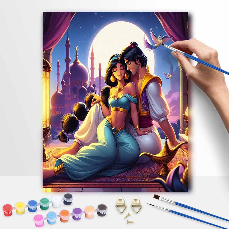 Disney Aladdin Jasmine Oil Painting Art Painting Kit Handmade Diy Gift Home Decoration Wall Decor Romantic Couple Moonlit Palace Scene