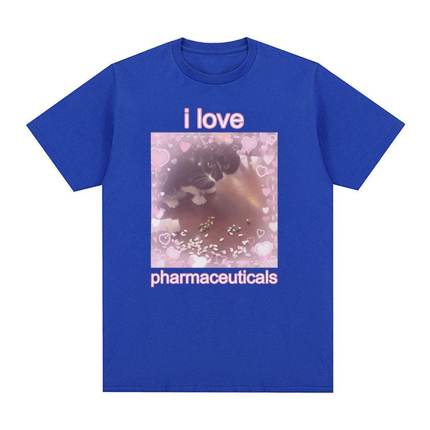 

Футболка с рисунком «I Love Pharmaceuticals Cute Cat Meme», забавные мужские и женские топы, футболка с короткими рукавами, футболки большого размера из 100% хлопка