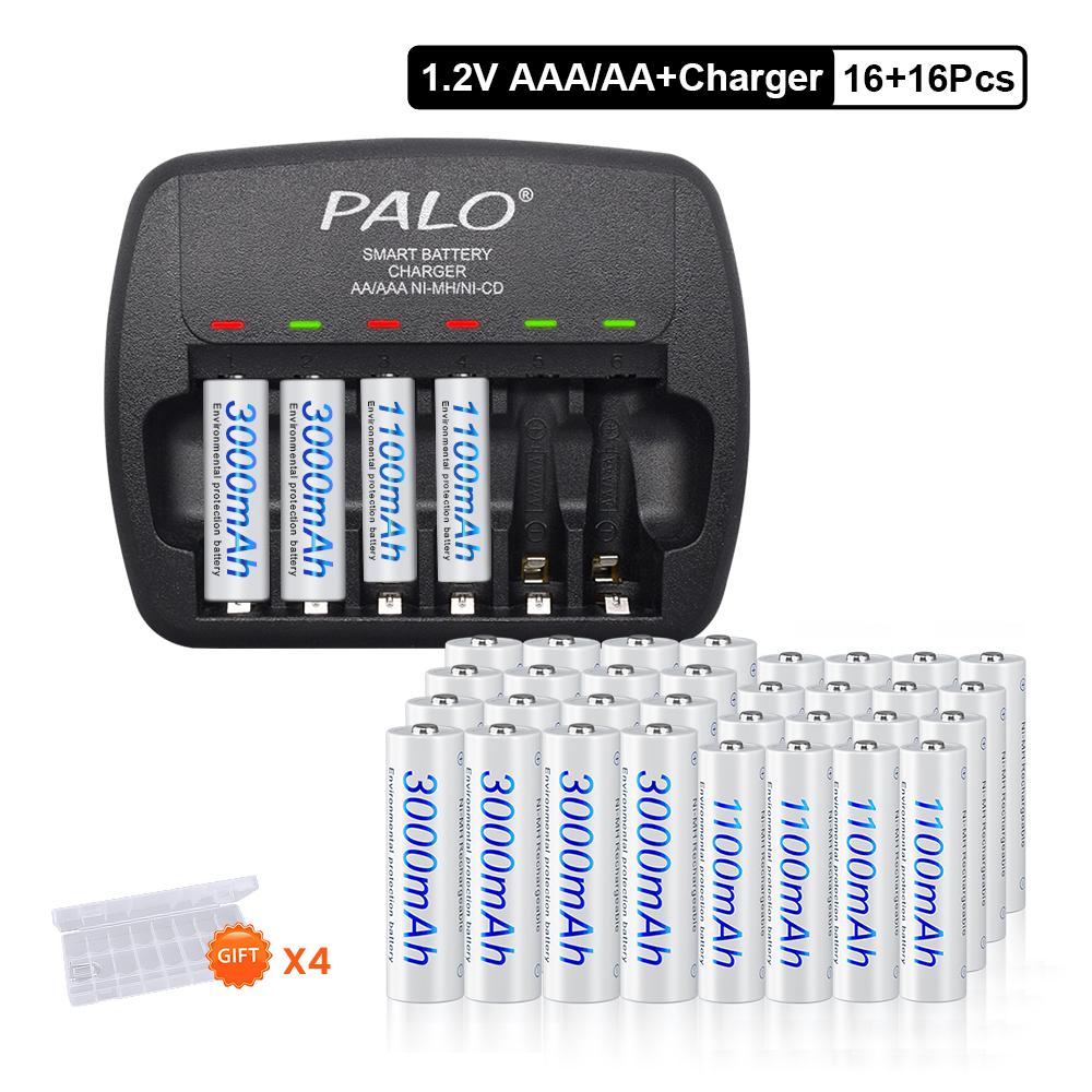 PALO Battery Charger +1.2V AA AAA Rechargeable NIMH Battery AA AAA NIMH Battery for Flashlight Toy
