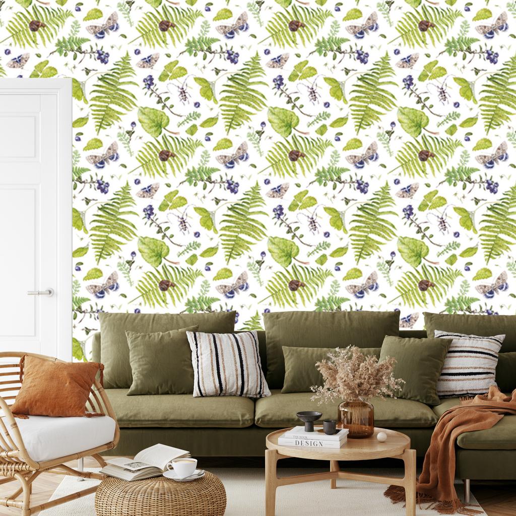 Fern with Butterflies Wallpaper for Living Room and Bedroom 50x1000