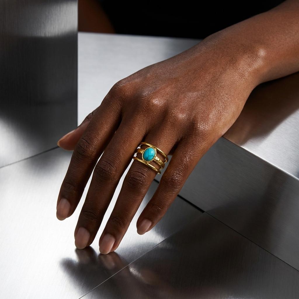 Vintage Stone Layered Stainless Steel Rings for Women Elegant Gold Plated Adjustable Ethnic Statement Ring Party Jewelry Gift