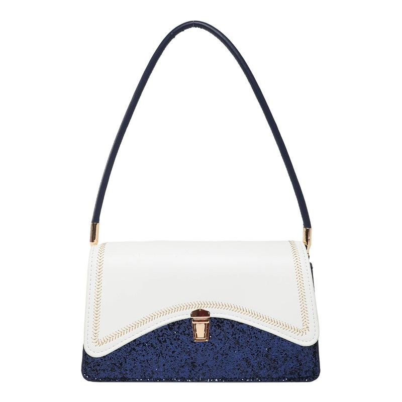 

Модная и трендовая маленькая квадратная сумка с пайеточной строчкой, универсальный и нишевый дизайн, сумка под мышкой синий