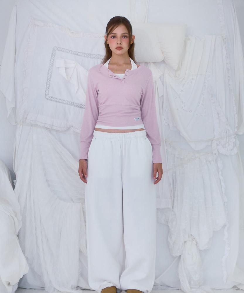 ROSEFRANTZ Eyelet Henley-Neck Long Sleeve [Pink]
