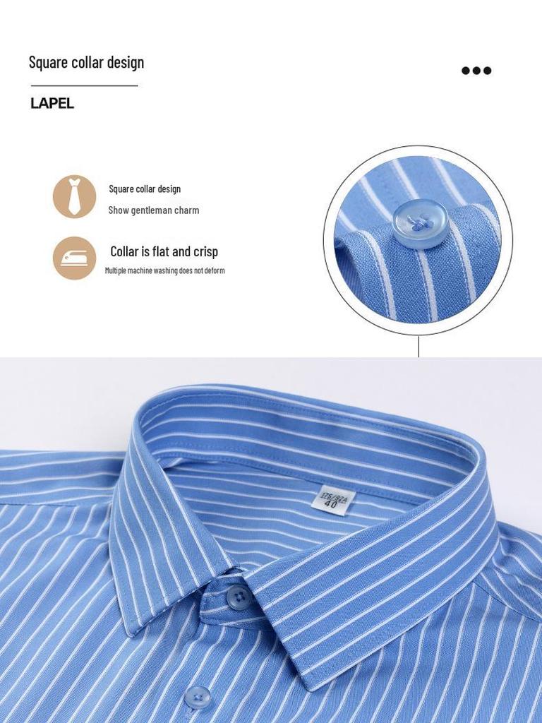 Men's Non-Iron Long Sleeve Cotton Shirt: Business Casual Solid & Stripe