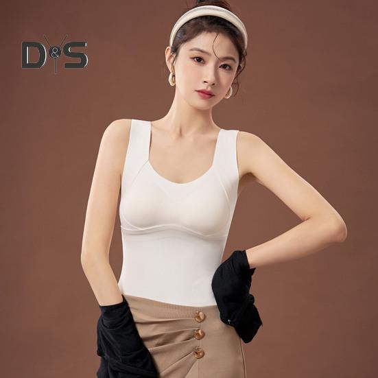 Winter Women Thermal Vest with Chest Pads Seamless Velvet Fast Temperature Lock Heating Slim Fit Elastic Sleeveless Inner Wear Bottoming Tank Top