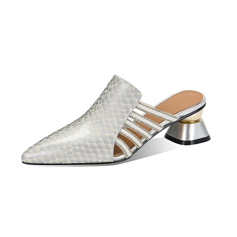 

Модные женские новые весенне-летние остроносые, сексуальные и дышащие мюли-баотоу на высоком каблуке с принтом под змеиную кожу 40 бежевый