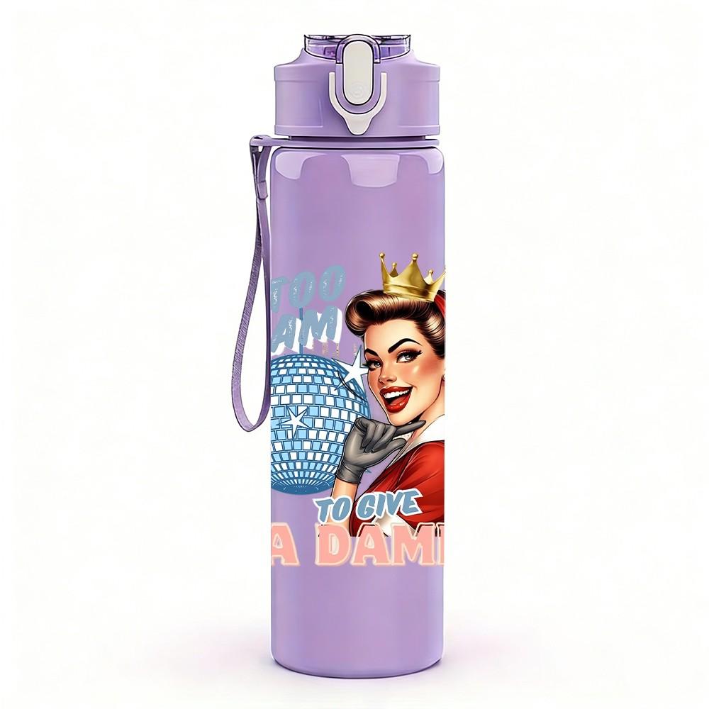 1PC Vintage Housewife Text Art Pattern 750ml Color Plastic Sports Water Bottle Leakproof Flip Straw Lid Suitable for Sports Office Home Use