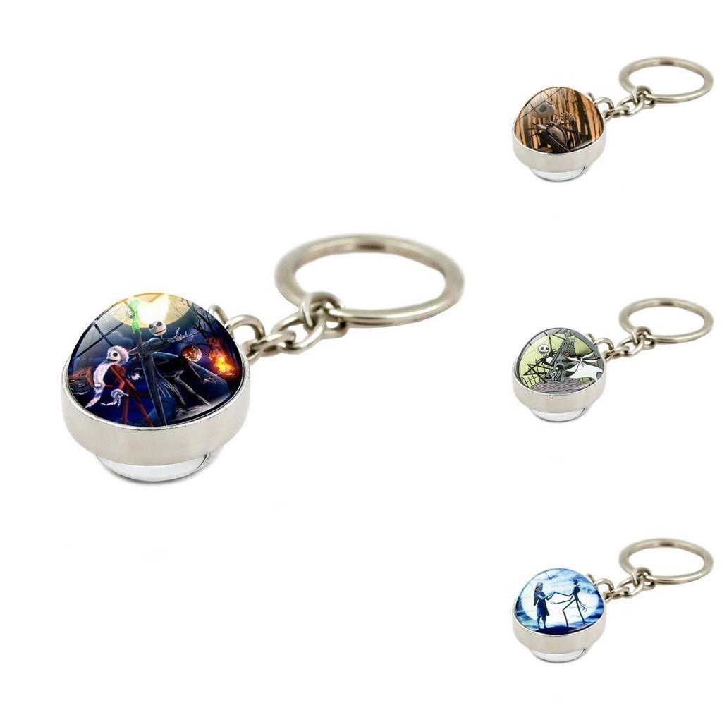 Elegant Nightmare Before Christmas Crystal Glass Ball Keychain Stylish Zinc Alloy Charm