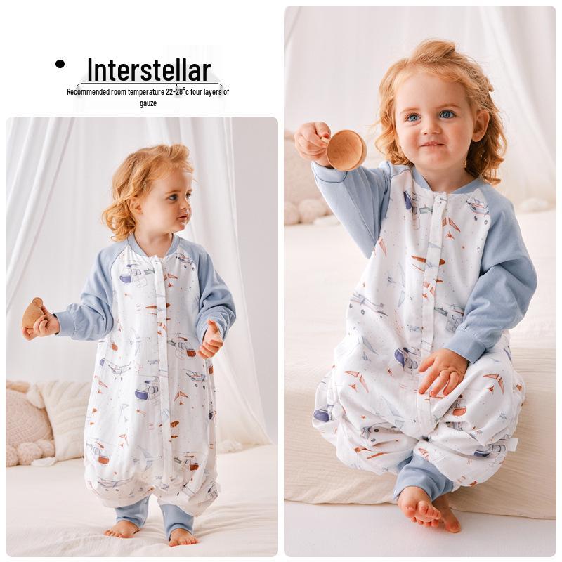 

Baby Bamboo Gauze Sleep Romper - 4-Layer Split-Leg Pajamas for Spring/Summer 90 cm