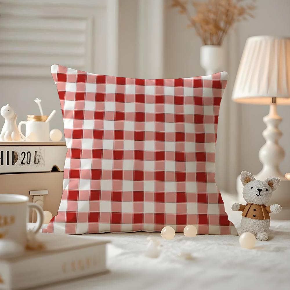 

ART Red retro plaid Cushion Cover Antidustmite Pillowcase Invisible zipper silky short plush Sofa cushion cover 30X30cm