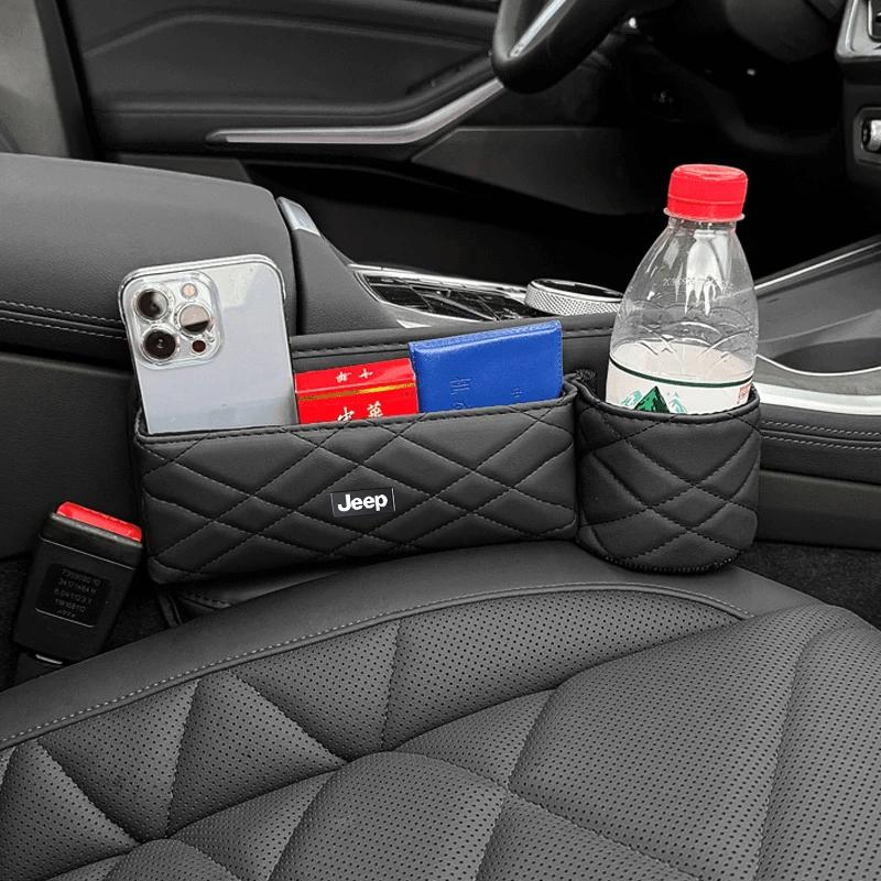 For Jeep Car Seat Gap Organizer Storage Box Crevice Side with Cup Holder For Jeep Renegade Wagoneer Avenger Recon Wrangler JK