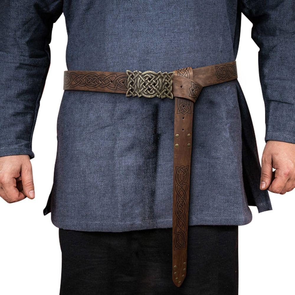 PU Viking Renaissance Buckle Belt Embossed Leather Medieval Waistband Novelty Celtic Belt  Party