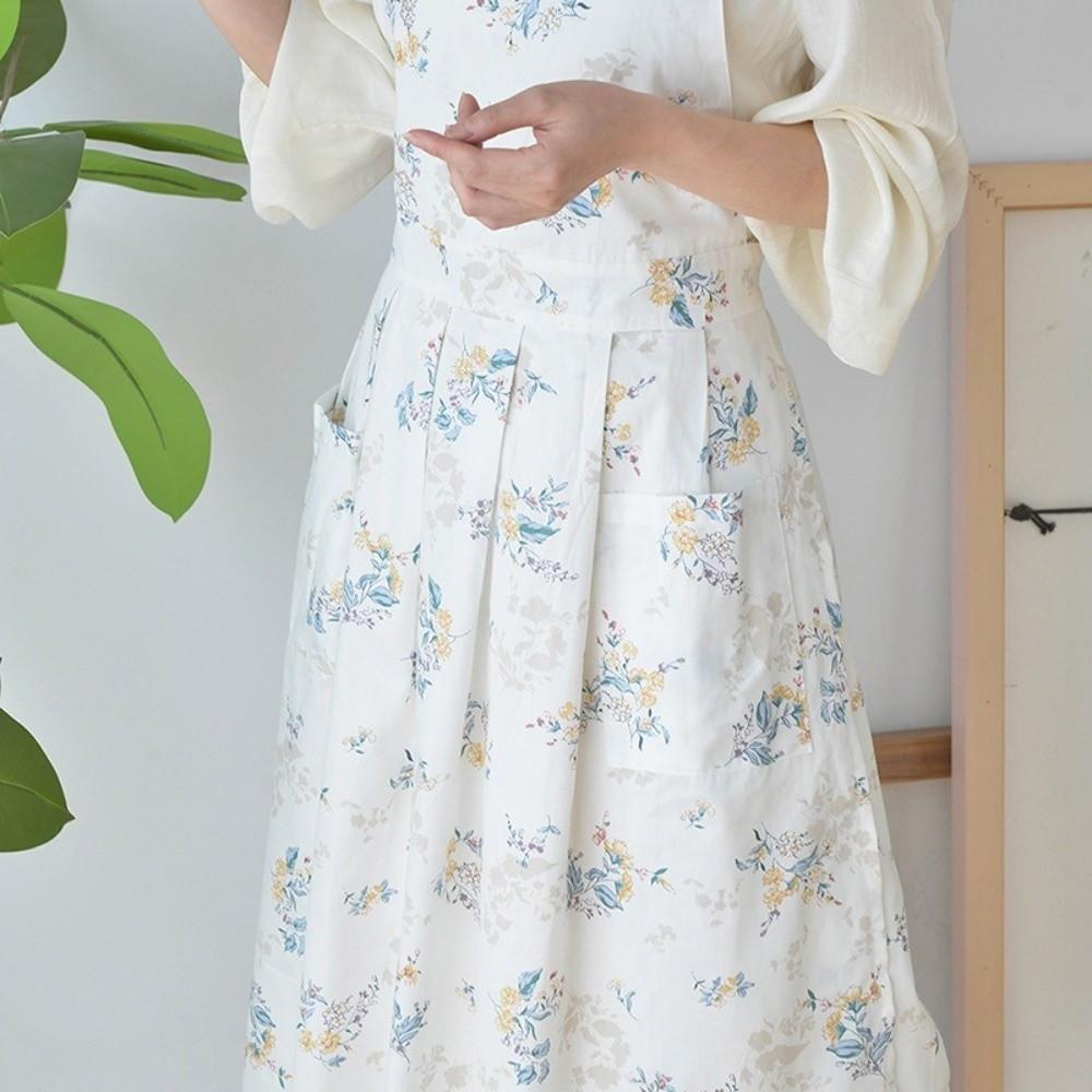 Floral Pattern Cotton Apron Pleated Skirt Korean-style Apron Girls Apron Household Work