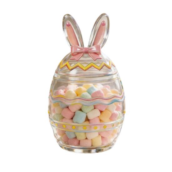 Easter Bunny Glass Candy Jar Egg Shape Clear Glass Jar with Removable Lid Candy Chocolates Cookies Treats Storage Container B