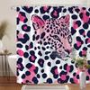 Leopard Head & Spots Shower Curtain - Pink & White Leopard, Yellow Eyes, Black Spots, Minimalist Design, Machine Washable