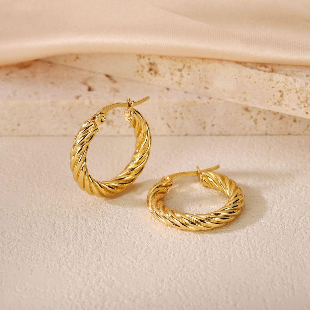 2025 Bestseller Twisted Pattern Hoop Earrings, Titanium Steel, European & American Style, Versatile Design.