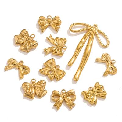 Stainless Steel Bow Waterproof Pvd Plated Gold Charm DIY Earrings Bracelet Jewelry Making Materials Crafts Bulkc