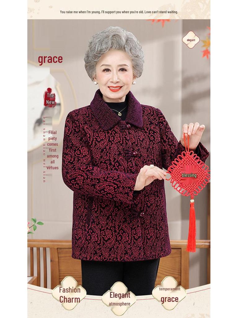 Grandma's Fashionable Lapel Top for Spring & Autumn