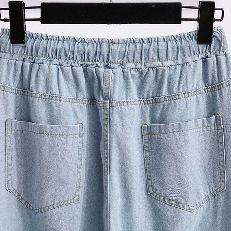 Pants for Women Elastic High Waist Long Trousers Plus Size Double Layer Stretchy Solid Colour Versatile Casual Wide Leg Jeans Pants