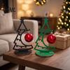 Small Holiday Decor for Office Christmas Tree Table Decoration, Metal Line Art Sculpture with Hollow Ornaments Red Ball Ornament Xmas Party