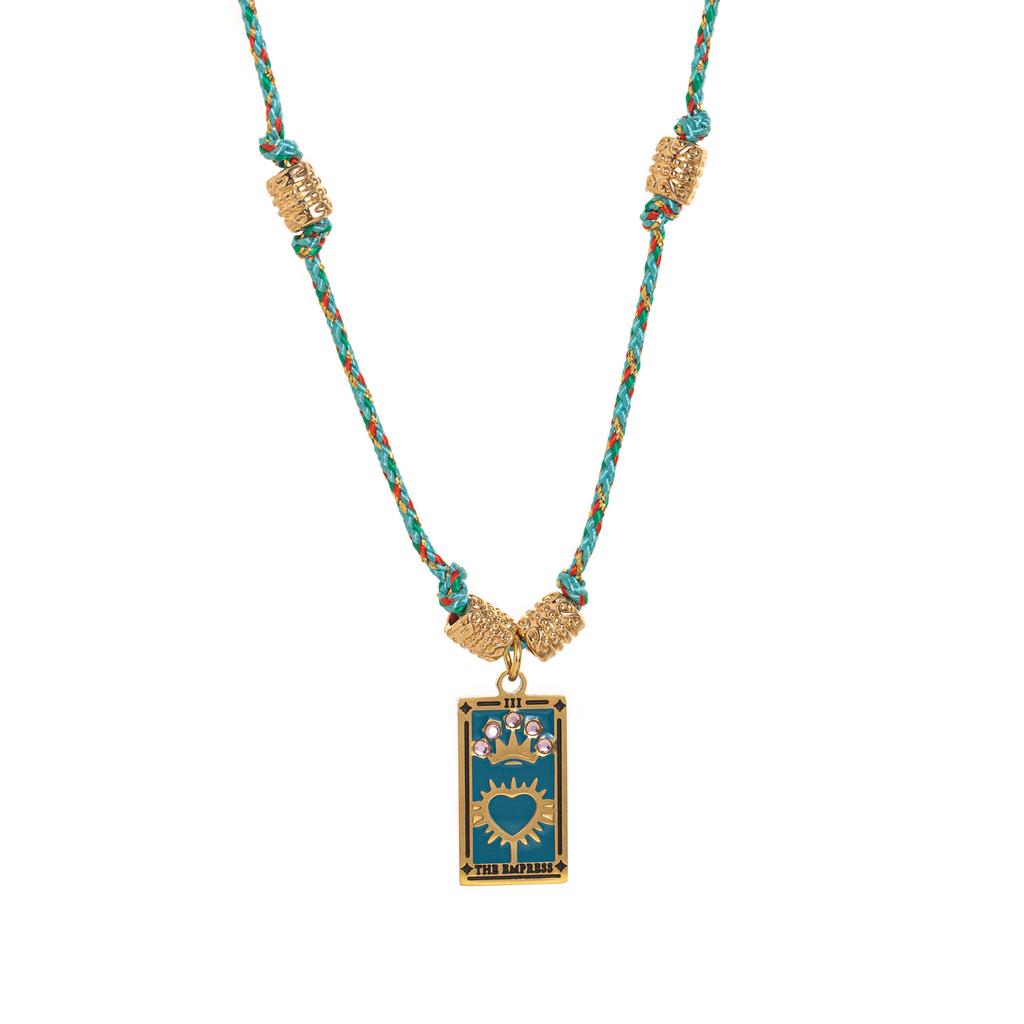Titanium Steel Gold-Plated Necklace Tarot Card Point Drill Oil Drip Rope Hand-Knotted Popular Fashion Jewelry Women