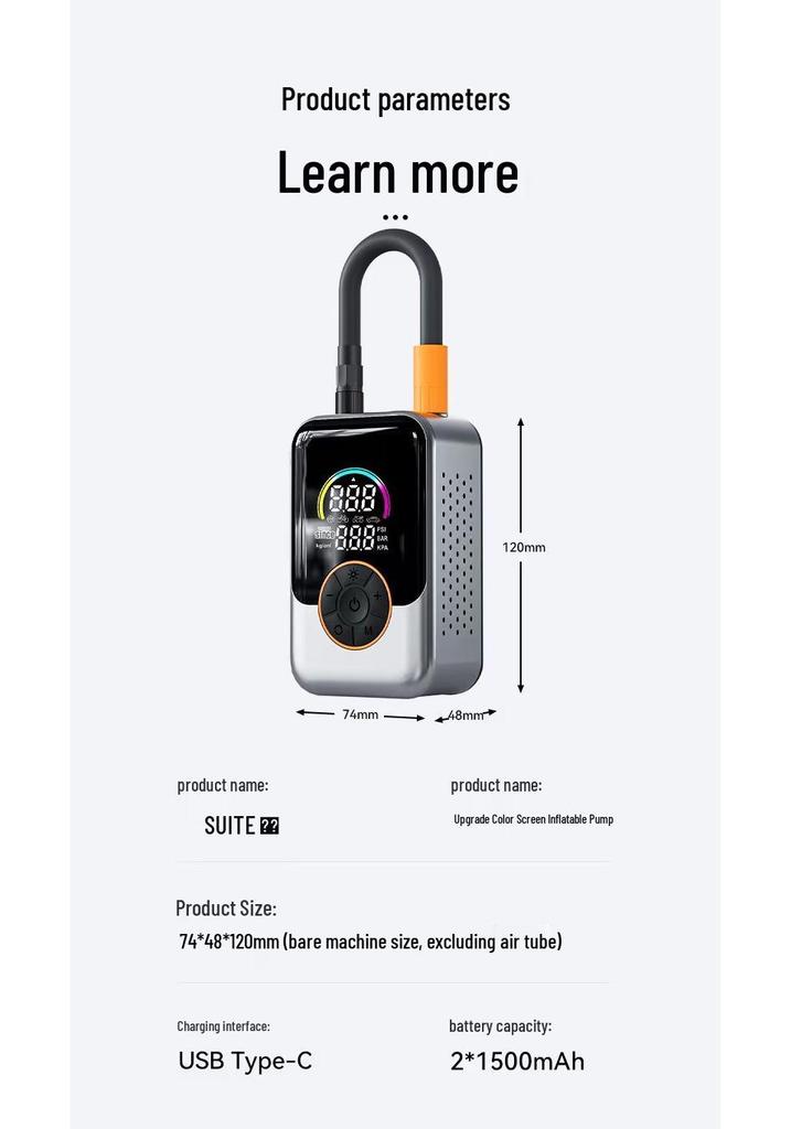 Portable On-Board High-Pressure Wireless Electric Car Tire Pump